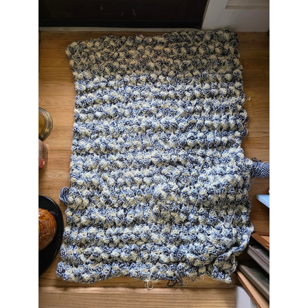 Caron Simply Soft Crochet Blanket Unfinished Project Country Blue Ombre 35x47.5